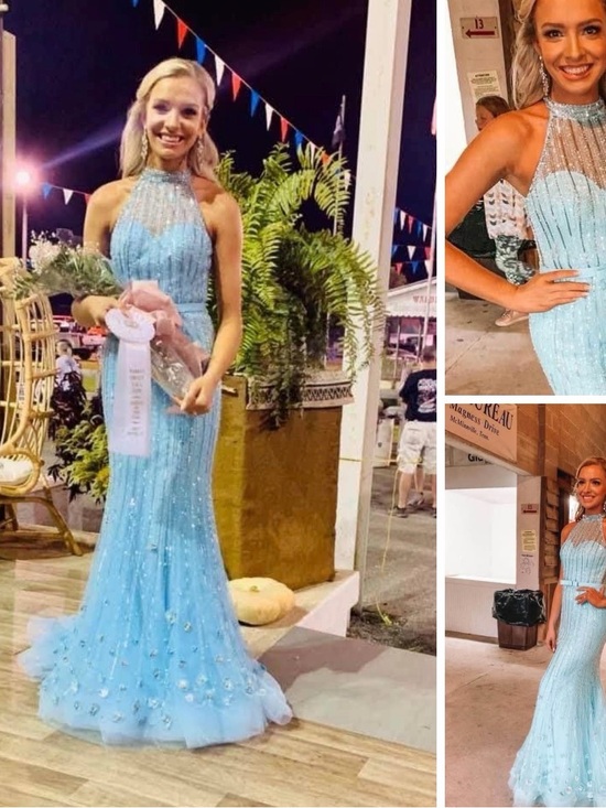 Sherri Hill Dresses & Skirts - Sherri Hill Light Blue Beaded Halter Prom Gown